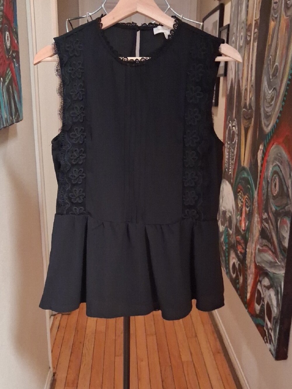 Sleeveless Black Lace-Trim Peplum Top - Classic Women's Tank - Picture 2 of 3